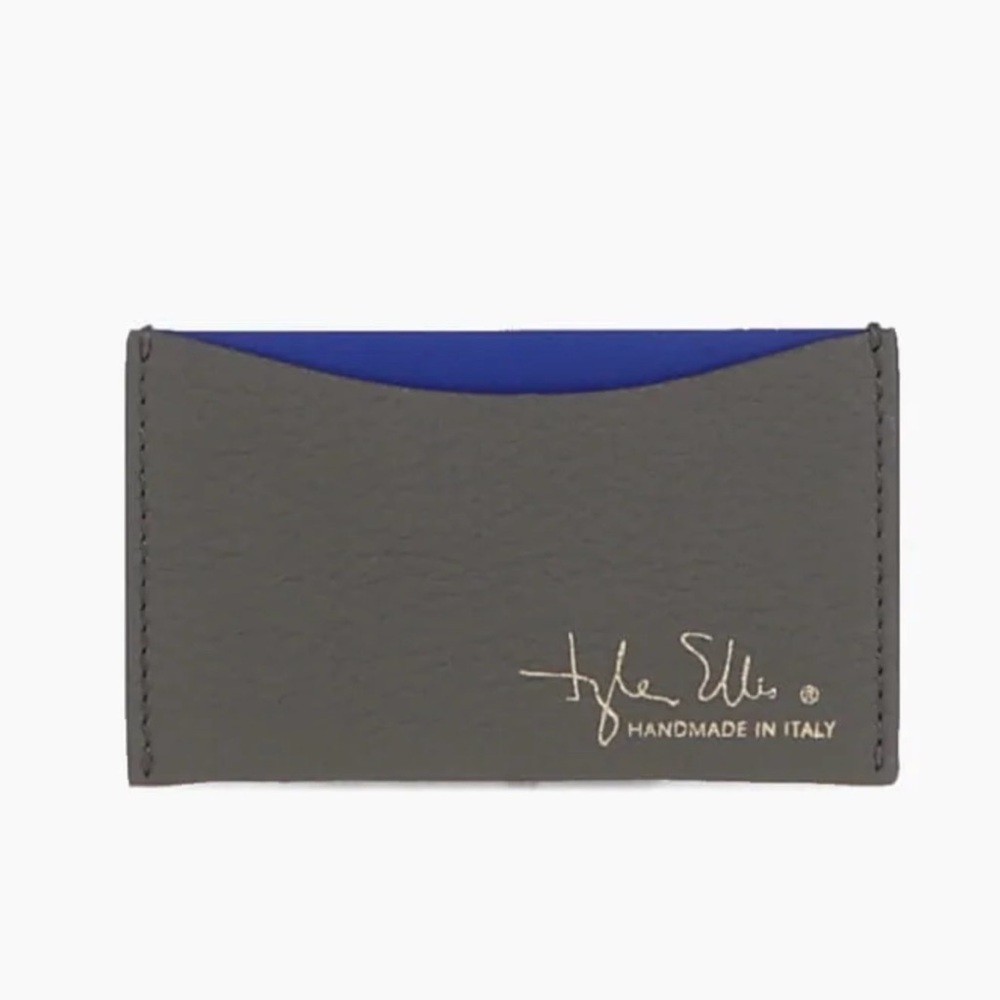 Gray and Blue Leather Card Holder